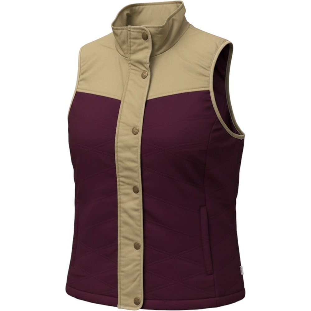 Magellan Outdoors Women XL Maroon Tan Quilted Classic Fit Puffer Vest Zip Snap